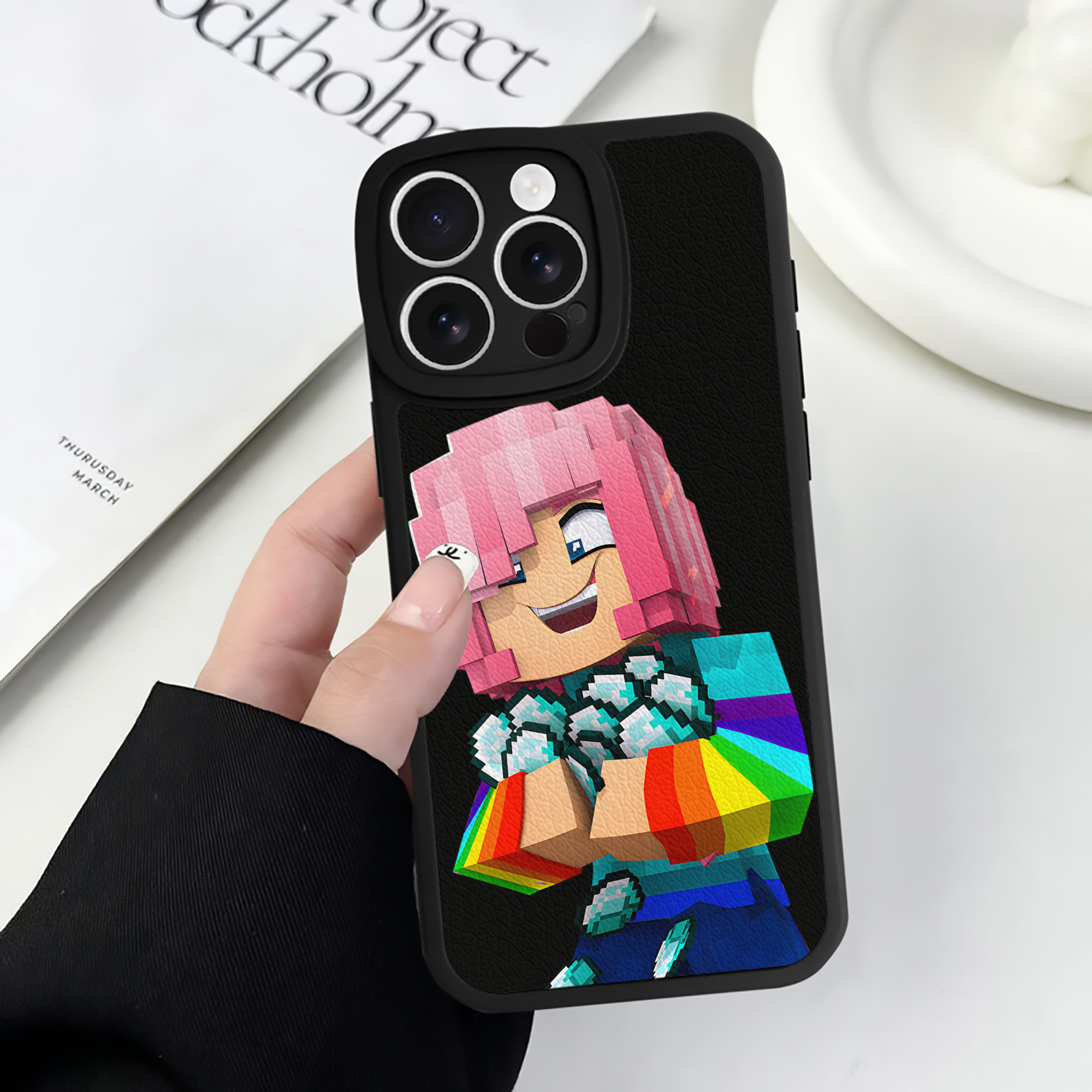 （画像用） マインクラフト ブロックの世界 Minecraft MC Block world 【iPhone 16シリーズ対応】シリコンスマホケース（レザー調） 材質：シリコン
